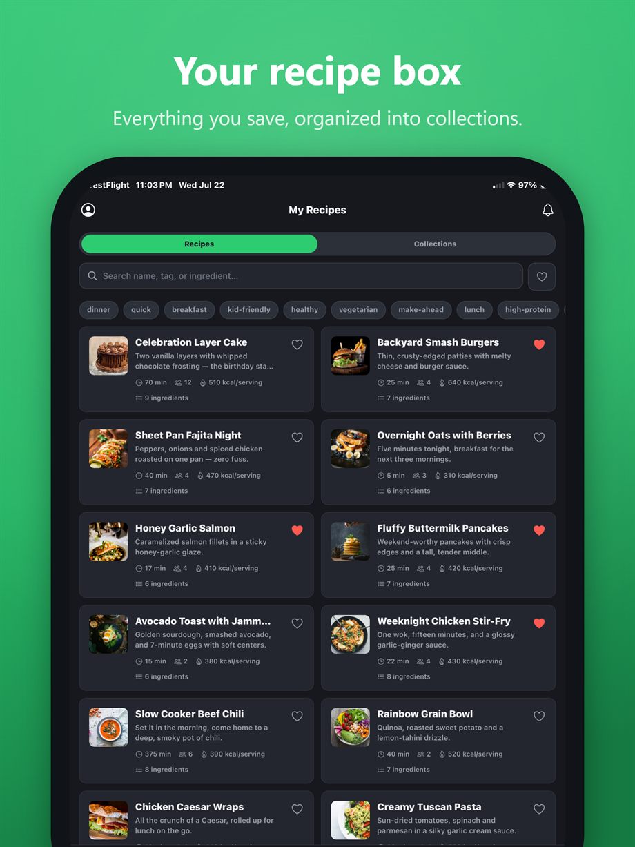 Meepers recipe box on iPad.